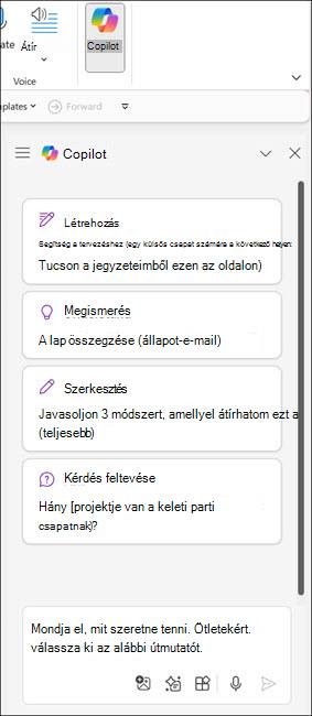 Képernyőkép a OneNote Copilot paneljéről