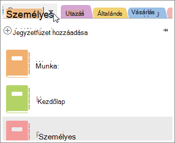 A jegyzetfüzetek között a bal oldali menü segítségével válthat.