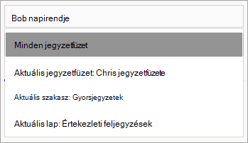 A keresési tartomány módosítása a Windows 10 OneNote-ban.