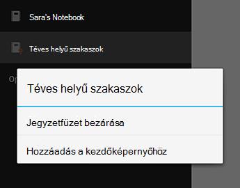 A Jegyzetfüzet bezárása parancs az Android OneNote-ban