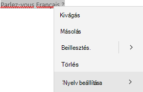 Selected French text showing contextual menu of how to set language