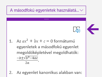 A Modern olvasó ikonja a Matematika panelen a Windows 10 OneNote-ban