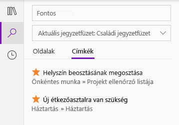 Találatok megcímkézése a Windows 10 OneNote-ban