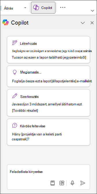 Írja be a Teendőlista kibontása parancsot a OneNote Copilot paneljén