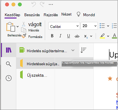 Jegyzetfüzetek listájának megjelenítése