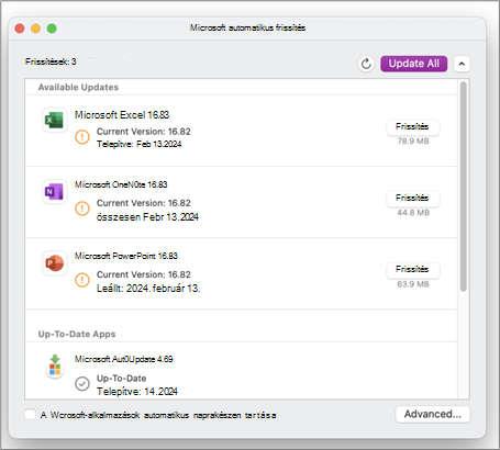 Microsoft AutoUpdate – Az összes frissítése