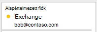 Egy Exchange-fiókot mutat a Mac Outlook bal oldali ablaktábláján, mellette egy narancssárga jelzőikonnal, amely kapcsolati problémát jelez.