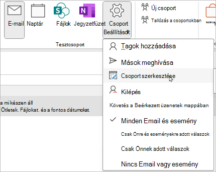 A menüszalagon válassza a Csoportbeállítások > elemet Csoport szerkesztése