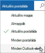 Másik postaláda vagy almappa kiválasztásához használja a legördülő listát.