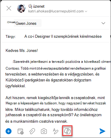 A Copilot ikonja az iOS levélírási menüjében