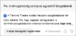 Az összegzés megjelenítése az Outlookban. Az összefoglalás alatt található a Teljes összefoglalás megtekintése gomb.