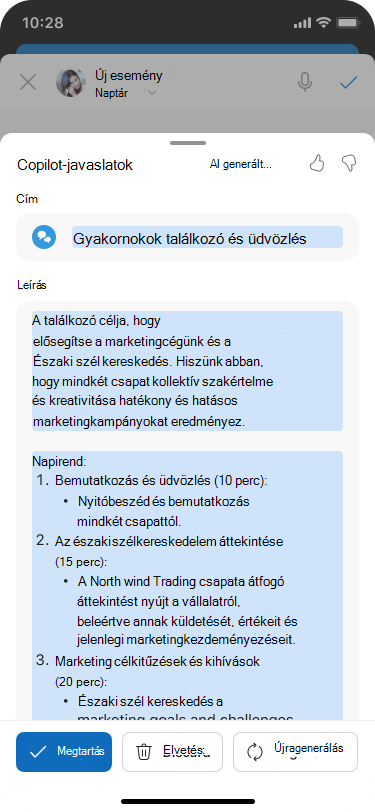 Copilot-javaslatok lap a Copilot ütemezéséhez