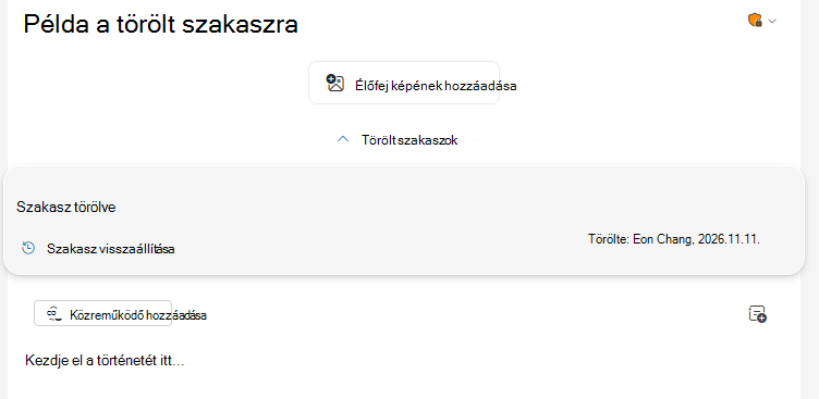 A Törölt szakaszok kapcsoló a kiadás tetején található