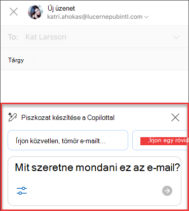Néhány Milyen szöveget szeretne kapni ebből az e-mailből a Piszkozat az Outlook Copilottal