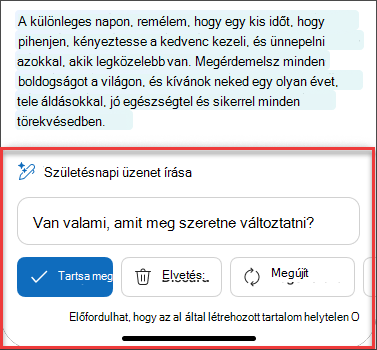 Néhány: Az e-mail-piszkozat szövegének alapos megfontolása után a Copilot használatával iOS és Android rendszeren