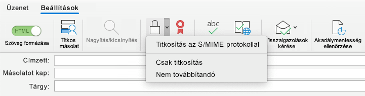 Titkosítás S/MIME-beállítással