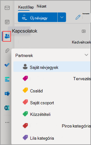 Az Outlook kezdőlapját ábrázoló kép, amelyen a bal oldali navigációs sávon kiemelt People ikon látható.