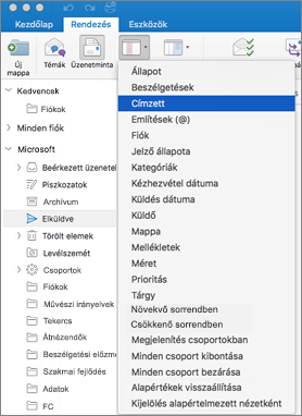 Az e-maileket többféleképpen rendezheti, ha a Rendezési > szempont > elemre kattint, majd a lehetőségek közül választ