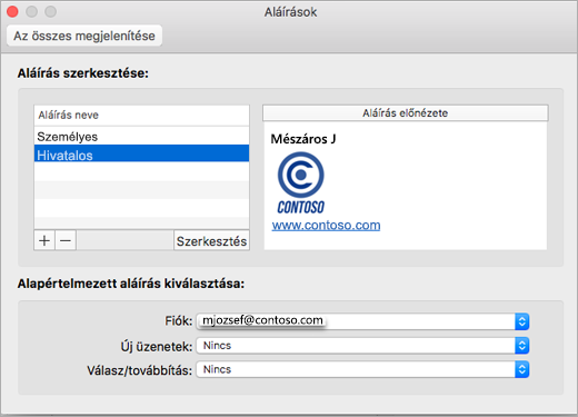 Az Outlook Beállítások Aláírások lapja