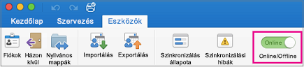 Offline/Online csúszka az Eszközök lapon