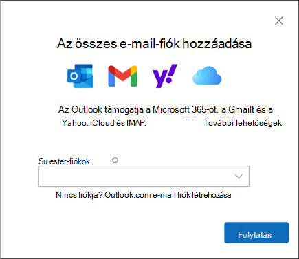 Fiók hozzáadása párbeszédpanel az új Windows Outlookban