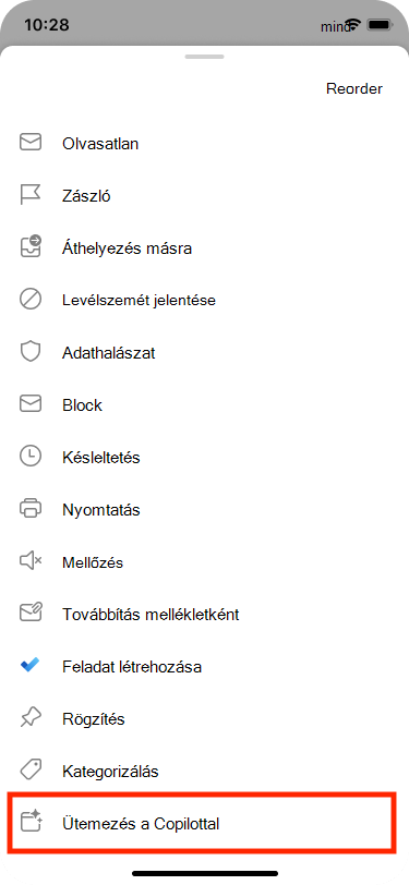 Az Ütemezés az Email-ből a további műveletek menüben választható