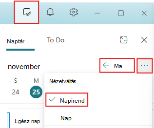 A Mai nap ablaktábla beállítása Ma és Napirend nézetre