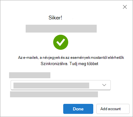 Képernyőkép a Google-fiók hozzáadásakor megjelenő sikeres ablakról