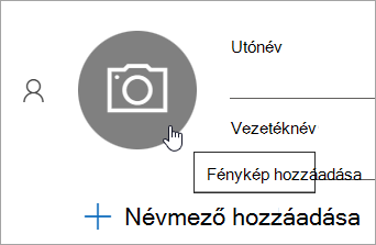 Képernyőkép a névjegy fényképének felvételére szolgáló lehetőségről