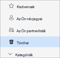 Képernyőkép a People mappalistáról a kijelölt Törölt mappával