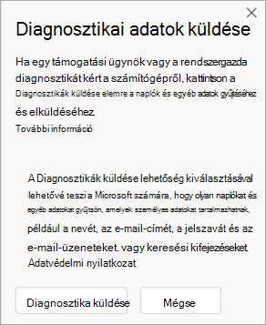 Képernyőkép az ablakról, amelyen látható, hogy miként küldhet diagnosztikai adatokat egy ügynökkel folytatott beszélgetés során