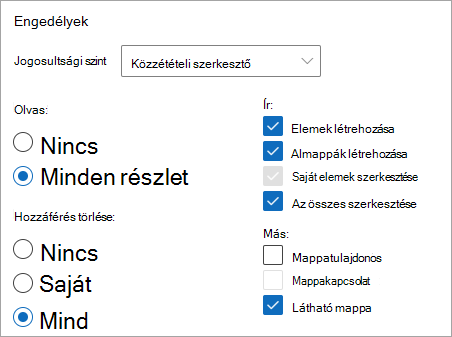 Képernyőkép, amelyen a Közzétételi szerkesztő jogosultsági szintként van kiválasztva