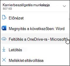 Az új Outlook-feltöltés a OneDrive-ra ablak