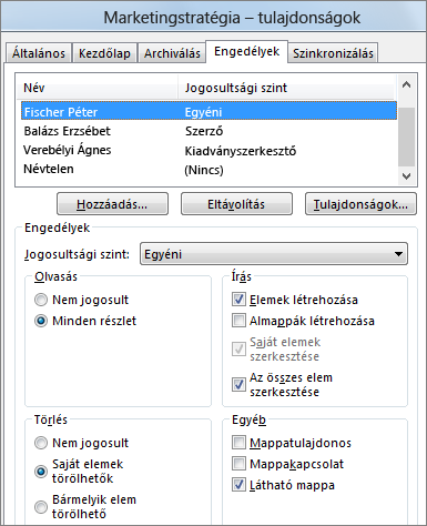 Nyilvános mappa engedélyeinek beállítása