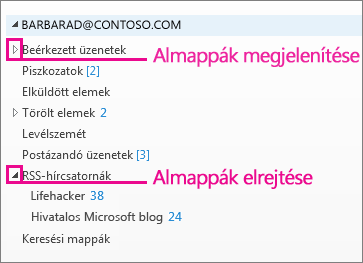 Almappák megjelenítése és elrejtése