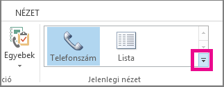 A Jelenlegi nézet csoport a Kezdőlap lapon