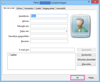 Válassza az OK gombot a csv-fájlba importálni kívánt összes névjegyen.