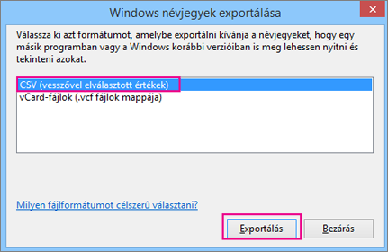 Válassza a CSV lehetőséget, majd az Exportálás gombot.