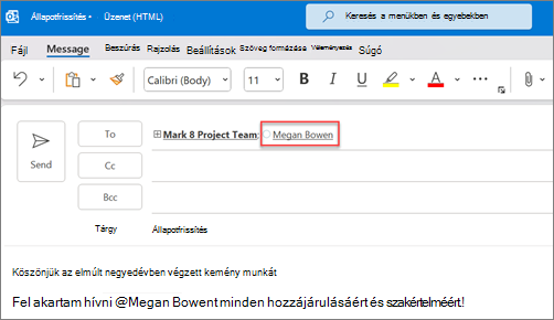 Alapértelmezés szerint az említett személyek teljes neve és e-mail-címe látható