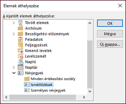 Névjegyek áthelyezése másik mappába