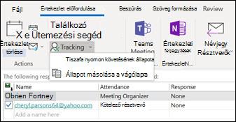 Kinyomtathatja az értekezlet résztvevőinek listáját és a válaszadásuk állapotát.