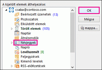 A névjegy áthelyezése a Névjegyek mappába