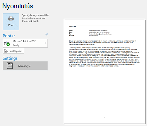 Outlookos e-mail nyomtatási előnézete