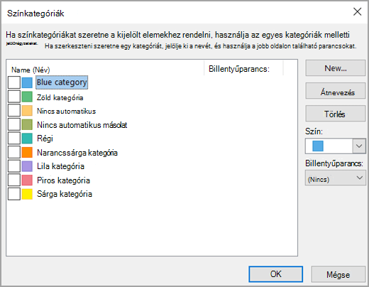 A Színkategóriák mező