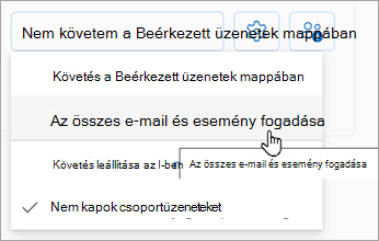 A legördülő listában válassza Az összes e-mail és esemény fogadása elemet