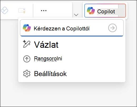A Copilot menü az Outlookban.