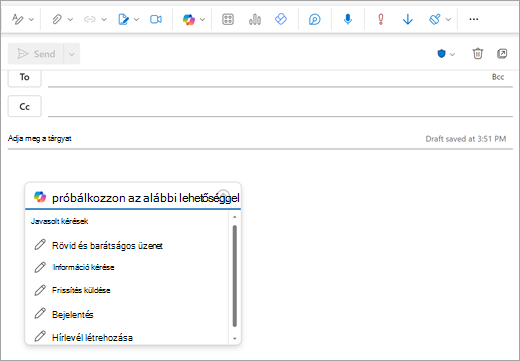 Az Új Outlook levelezés lap egy megnyitott ablakkal, ahol általában elkezdené írni az e-mailt.