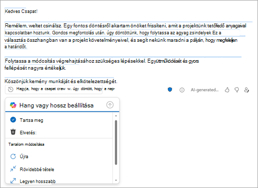 Az Új Outlook levelezési lap az Outlook által létrehozott piszkozattal. A piszkozat alatt megtarthatja, elvetheti vagy módosíthatja a piszkozatot.