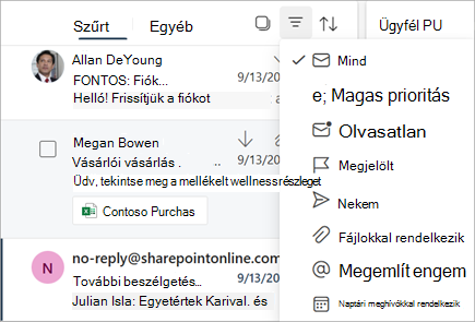 Üzenetek szűrése