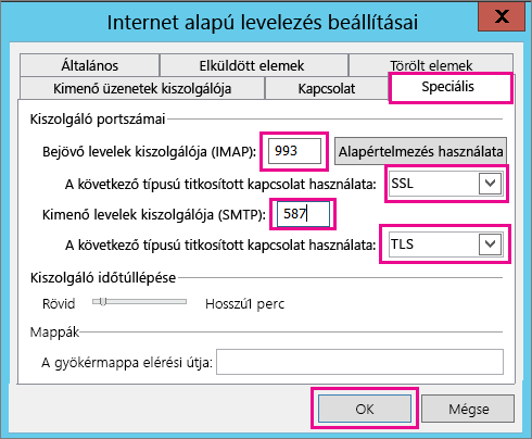 Adja meg a speciális levelezési beállításokat.